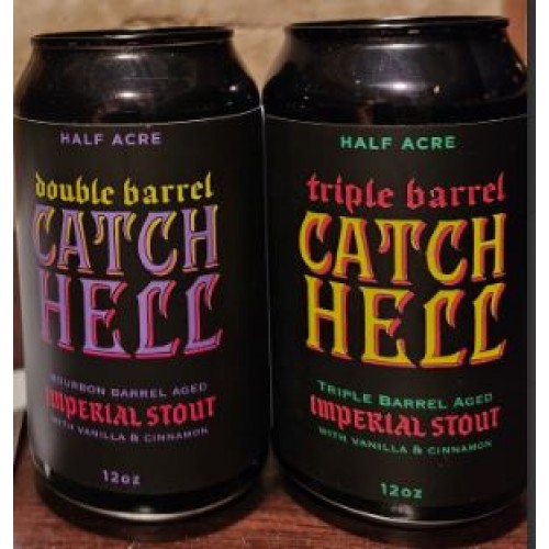 (1) can of Half Acre Double Barrel Catch Hell 2023 + (1) can of Half Acre Triple Barrel Catch Hell 2024