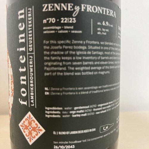 1 bottle (75cl) of  3 Fonteinen -  3F ZENNE Blend 70 (Oloroso barrels) - Latest Release !