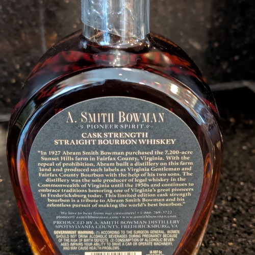 A Smith Bowman Cask Strength