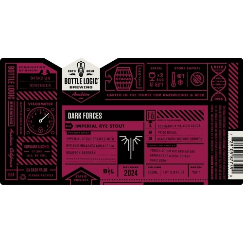 [1] ONE 2024 BOTTLE LOGIC DARKSTAR NOVEMBER DARK FORCES RYE MONSTER B#1 24 MONTH BBA STOUT