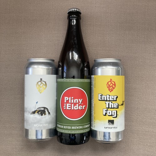 1 BOTTLE OF PLINY THE ELDER & 1 CAN OF FRESH MONKISH FOGGY WINDOW & 1 CAN OF ENTER THE FOG