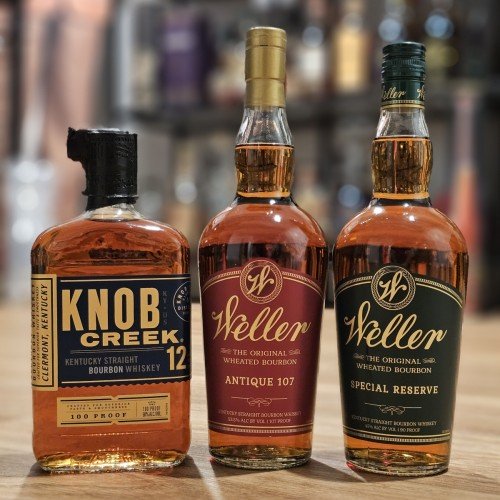 KNOB CREEK 12 + WELLER ANTIQUE 107 + WELLER SPECIAL RESERVE