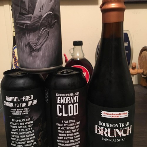 Magnanimous Brewing BOURBON TRAIL BRUNCH 2024,CALUSA  Barrel-aged Sworn To the Dark (2024),Ignorant Clod (2024), ANGRY CHAIR AADJUNCT TRAIL 2024