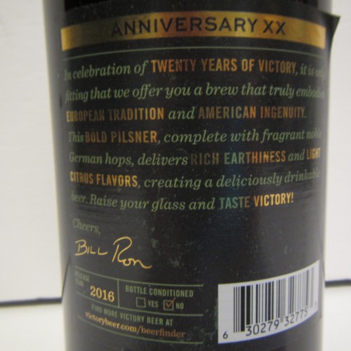 Victory XX Anniversary Imperial Pilsner 2016, 22 oz Bottle (retired)