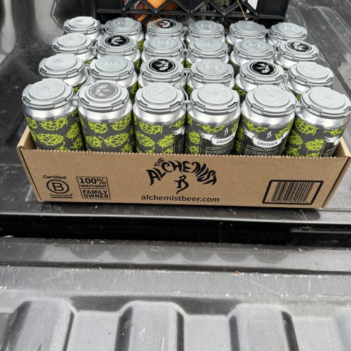 Fresh Alchemist: 12 cans of Crusher and 12 cans of Heady Topper. Brewed fresh and cold on 2/17/25.