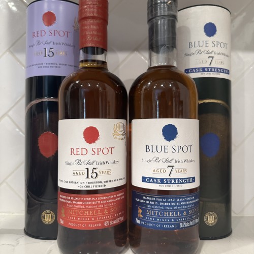 15 years Red and 7 years Blue Spot Whiskey